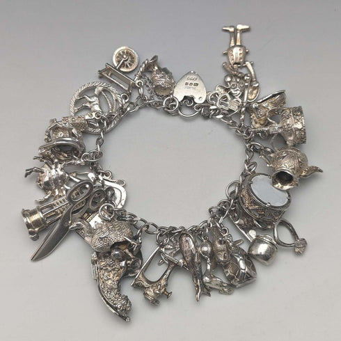 British vintage silver charm bracelet 100g