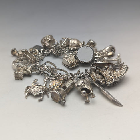 英国ヴィンテージ シルバー チャームブレスレット 100g