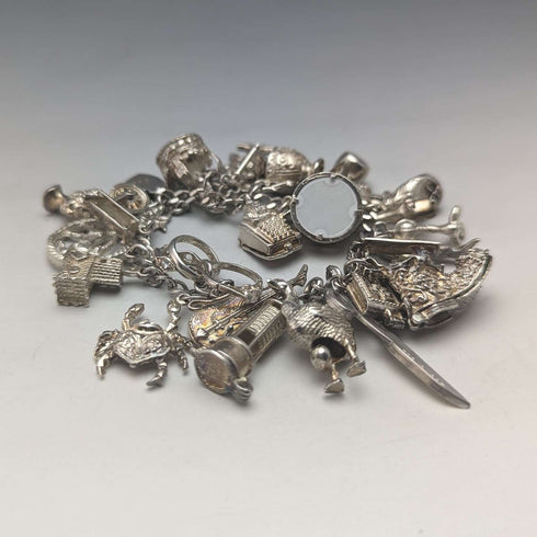 British vintage silver charm bracelet 100g