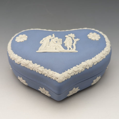 British Vintage Wedgwood Jasperware Heart-shaped Box Holder Pale Blue