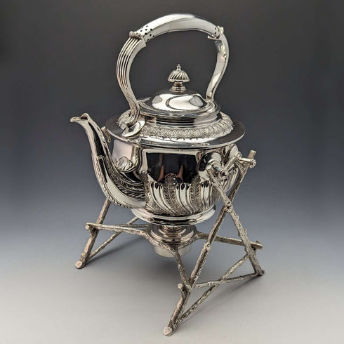 Circa 1900 British Antique Silver Plated Kettle & Burner Stand Set Walker & Hall