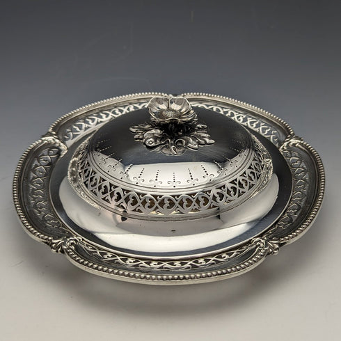 1866年代 英国アンティーク 純銀製 蓋付きバターディッシュ 300g Henry Wilkinson