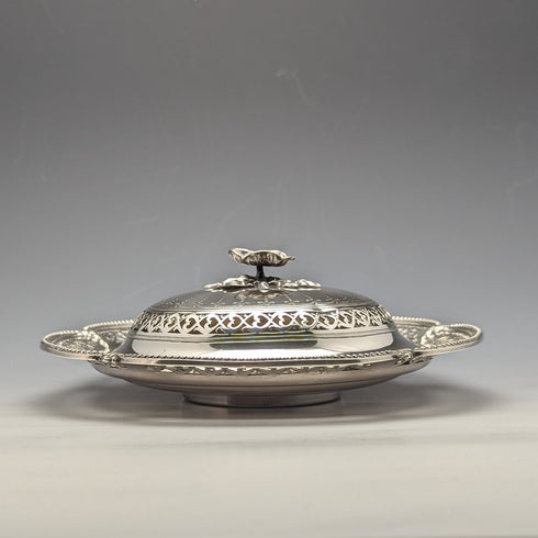 1866年代 英国アンティーク 純銀製 蓋付きバターディッシュ 300g Henry Wilkinson