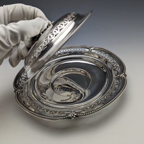 1866年代 英国アンティーク 純銀製 蓋付きバターディッシュ 300g Henry Wilkinson