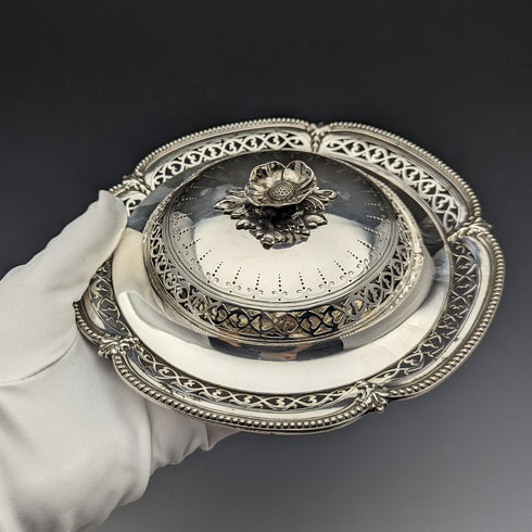 1866年代 英国アンティーク 純銀製 蓋付きバターディッシュ 300g Henry Wilkinson