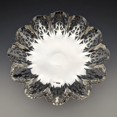 1933年 英国ヴィンテージ 純銀製 コンポート/タッツァ 428g 直径24cm Viners