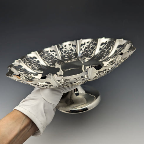 1933年 英国ヴィンテージ 純銀製 コンポート/タッツァ 428g 直径24cm Viners