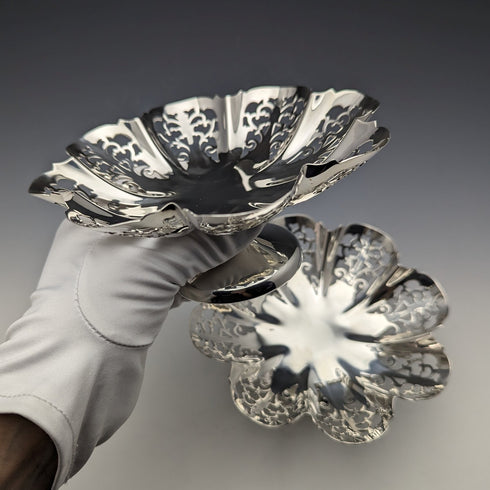 1933 年英國復古純銀蜜餞/Tazza 一對,總計 335 克 Viners