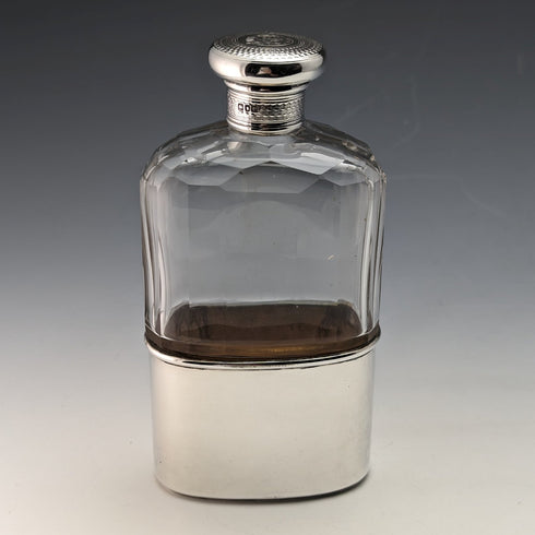 1900年 英国アンティーク 純銀蓋 ガラススキットル ヒップフラスコ Mappin Brothers