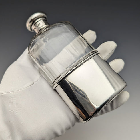 1900年 英国アンティーク 純銀蓋 ガラススキットル ヒップフラスコ Mappin Brothers