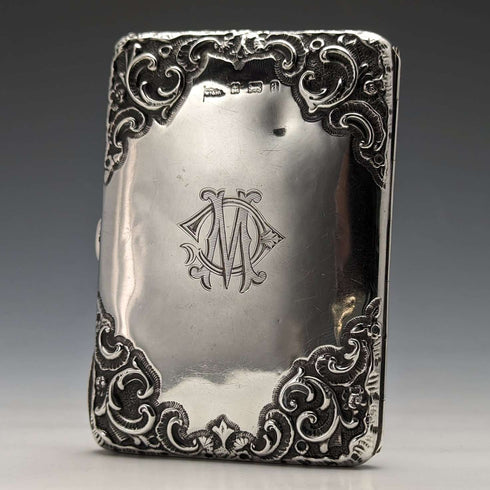 1900 British Antique Sterling Silver Double Door Card Case Walker & Hall
