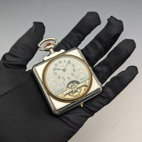 古董 Hebdomas 8 天懷錶方形錶殼,運作良好