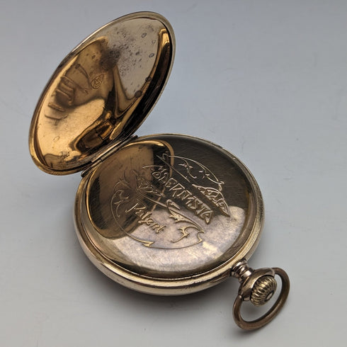 Antique Swiss Modernista Jumping Hour pocket watch works well