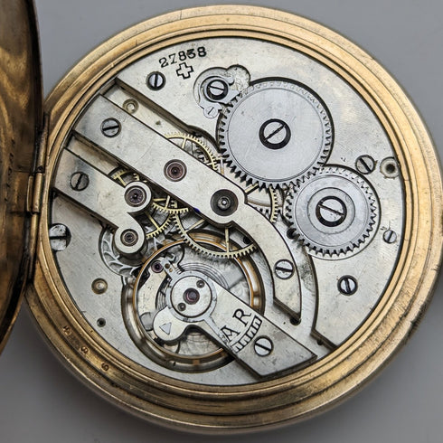 Antique Swiss Modernista Jumping Hour pocket watch works well