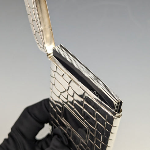 2001年 英国ヴィンテージ 純銀製 クロコダイル柄 カードケース 62g Carr's of Sheffield