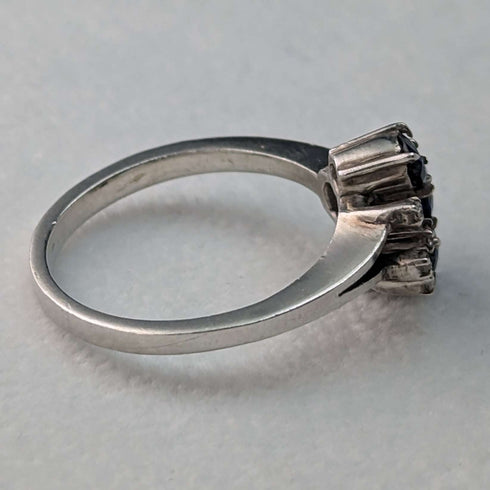 British Vintage Jewelry Blue & White Stone Sterling Silver Ring