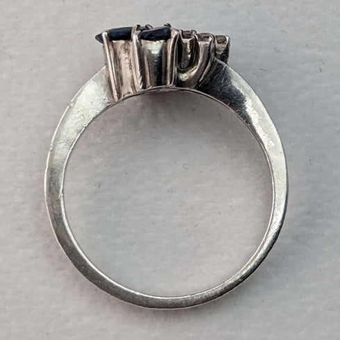 British Vintage Jewelry Blue & White Stone Sterling Silver Ring