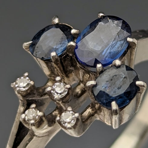 英國復古珠寶藍白石純銀戒指