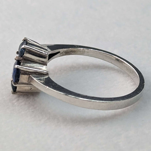 British Vintage Jewelry Blue & White Stone Sterling Silver Ring