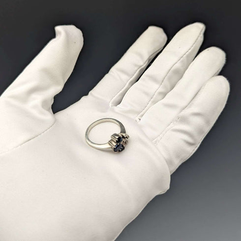 British Vintage Jewelry Blue & White Stone Sterling Silver Ring