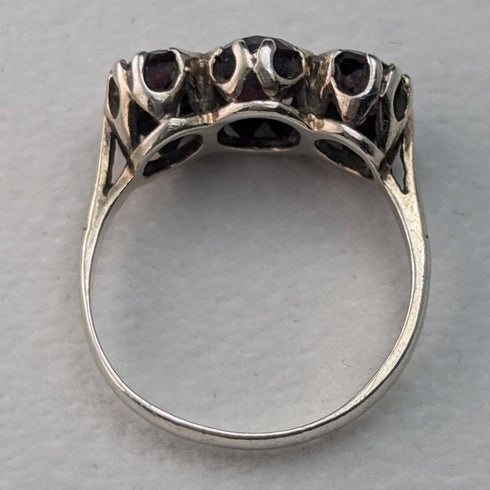 1977 年英國復古珠寶 3 顆石榴石純銀戒指戒指