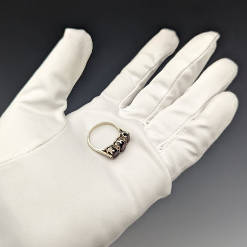 1977 年英國復古珠寶 3 顆石榴石純銀戒指戒指