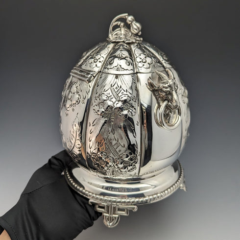 1880年代 英国アンティーク シルバープレート製 クッキージャー George Cutts & Sons