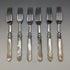Late 19th Century British Antique Engraved White Pearl Handle Dessert Cutlery 6 Pair Set in Wooden Box