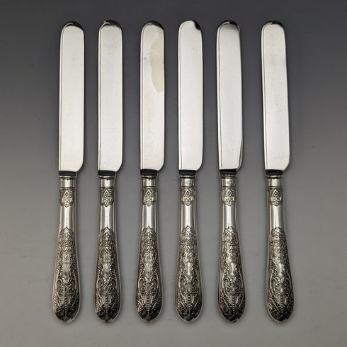 19世紀後半 英国アンティーク シルバープレート製 デザートカトラリー6ペアセット 木箱入り Fenton Brothers