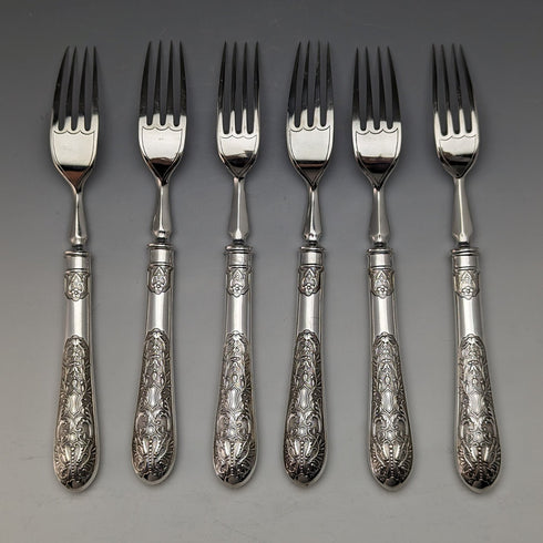 19世紀後半 英国アンティーク シルバープレート製 デザートカトラリー6ペアセット 木箱入り Fenton Brothers