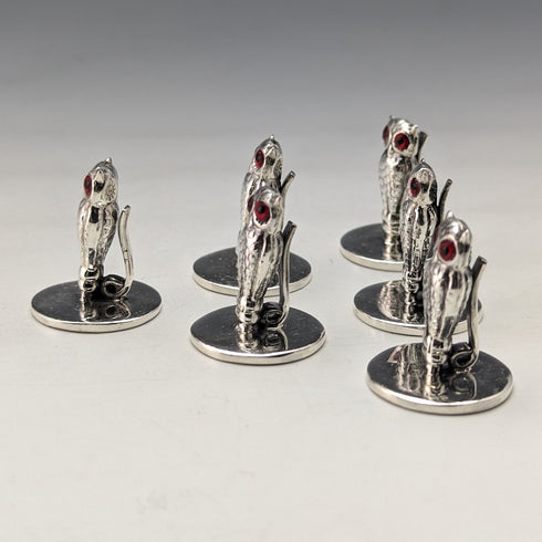 復古純銀貓頭鷹形狀菜單架 6 件套