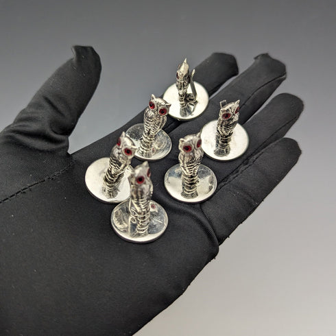 復古純銀貓頭鷹形狀菜單架 6 件套