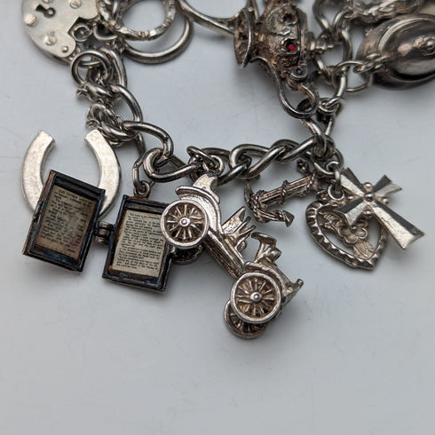 1975年 英国ヴィンテージ シルバー チャームブレスレット 80g