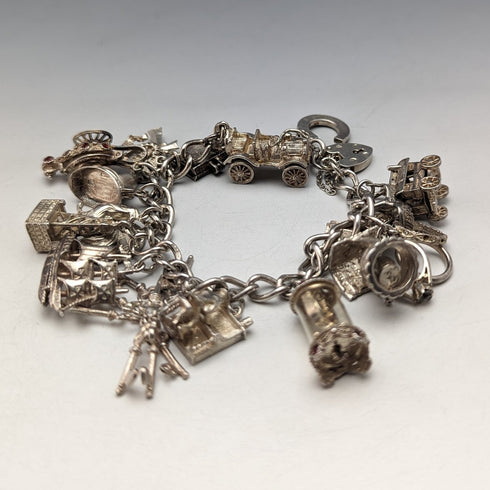 1975年 英国ヴィンテージ シルバー チャームブレスレット 80g