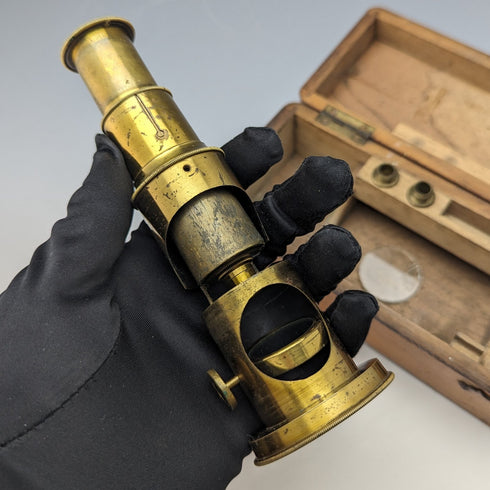 20 世紀初木盒古董黃銅顯微鏡