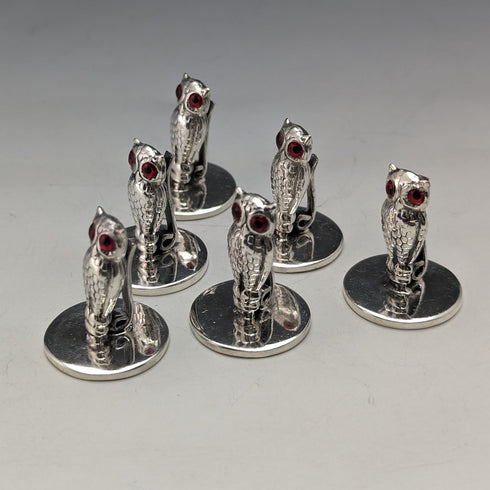 復古純銀貓頭鷹形狀菜單架 6 件套