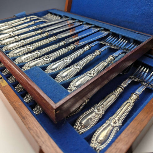 19 世紀末英國古董鍍銀餐具 12 副組木盒 Deykin & Sons
