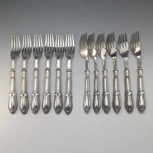 19世紀後半 英国アンティーク シルバープレート製 カトラリー12ペアセット 木箱入り Deykin & Sons