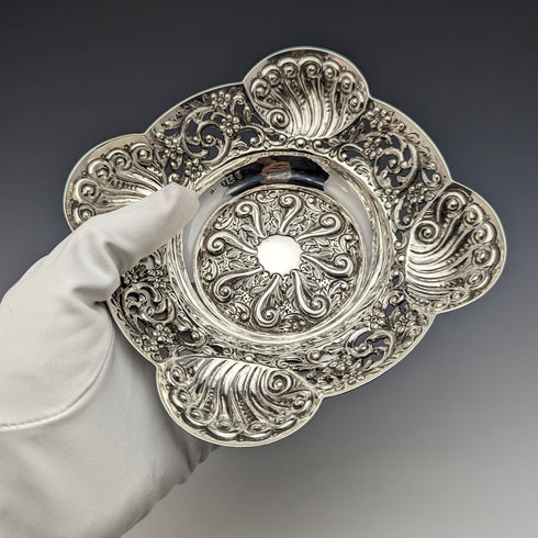 1893 British Antique Sterling Silver Finely Decorated Dish 154g Charles Boyton II