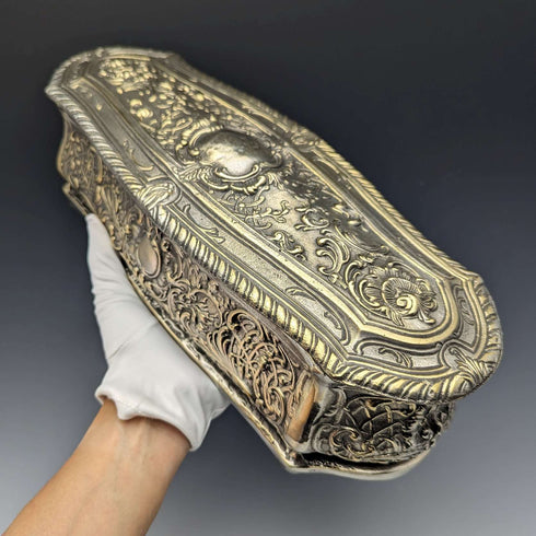 British Vintage Brass Large Casquette Jewelry Box Accessory Case