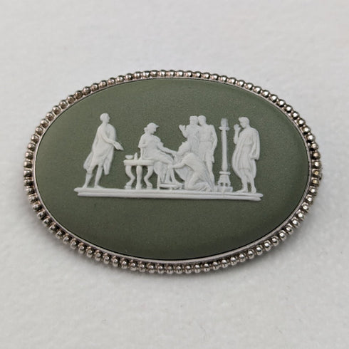British Vintage Wedgwood Green Jasperware Brooch