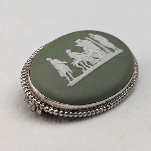 British Vintage Wedgwood Green Jasperware Brooch