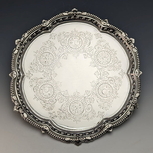 1899 年英國古董純銀 Salva 卡托盤直徑 22 公分 315 克 Mappin Brothers