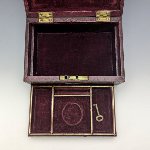 英国アンティーク レザー張り 懐中時計&ジュエリーボックス 小物入れ