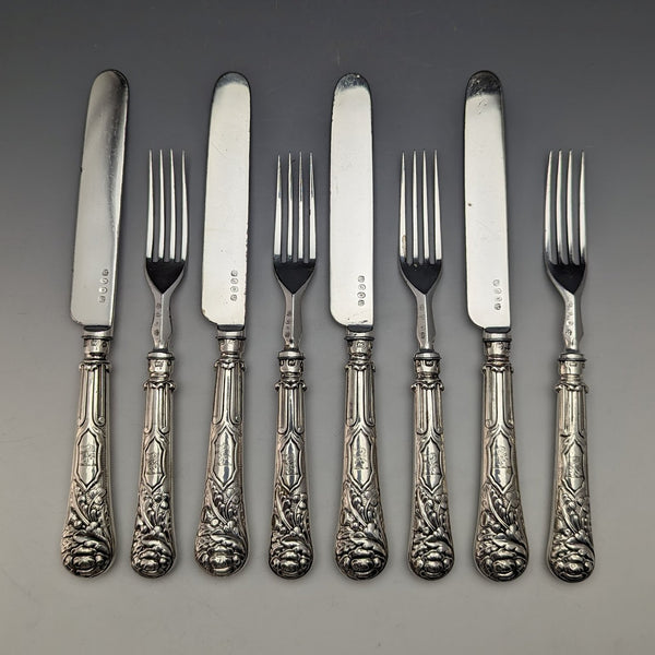 1830 British Antique Sterling Silver Handle Cutlery Set of 4 John Rodgers & Sons