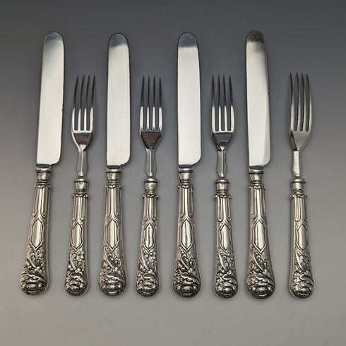 1830 British Antique Sterling Silver Handle Cutlery Set of 4 John Rodgers & Sons
