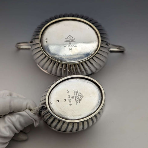 約 1905 年英國古董鍍銀糖罐和奶油罐 Mappin 和 Webb