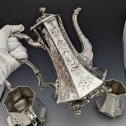 British Antique Victorian Style Silver Plated Coffee Set