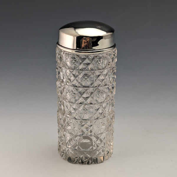 Late 19th century British antique cut glass jar with silver plated lid