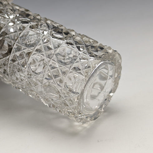 19世紀後半 英国アンティーク カットガラスジャー シルバープレート蓋